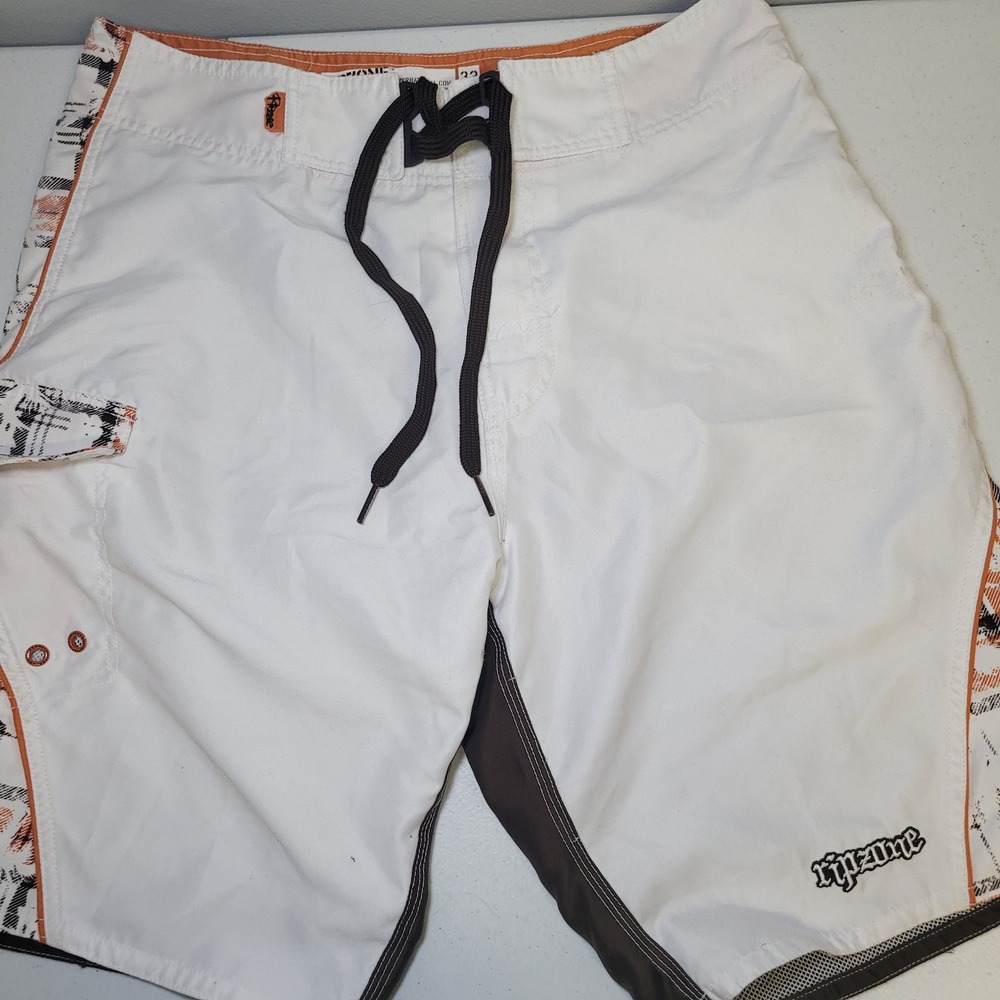 Ripzone Board Shorts Mens 32 White Brown Plaid Swim Trunks Surf Style 50727